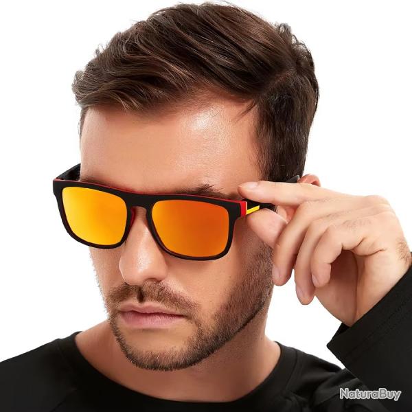 Lunettes Soleil Carr� Polycarbonate Noires Rouge 63 mm UV400 R�sistantes Chocs L�g�ret� Sport Plei