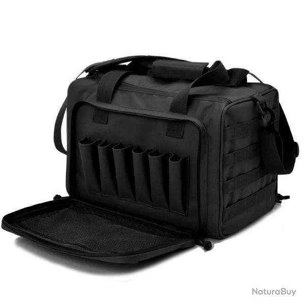 Sac de tir et de transport pour pistolet et chargeur avec cloison interne amovible - Noir