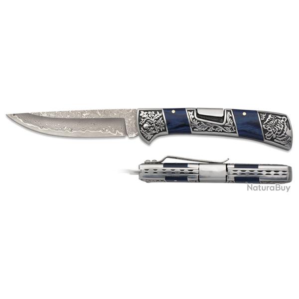 Couteau plian DAMASCUS  manche stamina et acier  lame de 10.00 cm