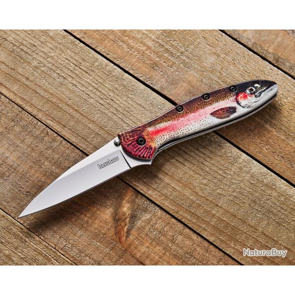 Couteau Kershaw Trout Leek A/O Lame Wharncliffe Acier 14C28N Manche Alu Motif Truite USA KS1660TROUT