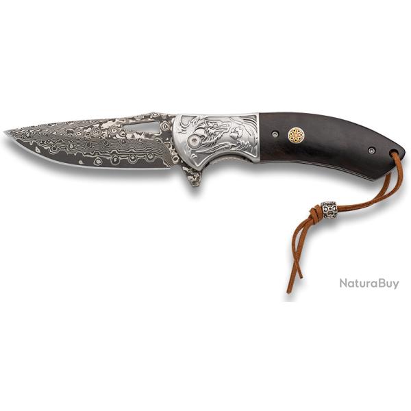 Couteau pliant DAMASCUS  manche en �b�ne  lame de 8.50 cm