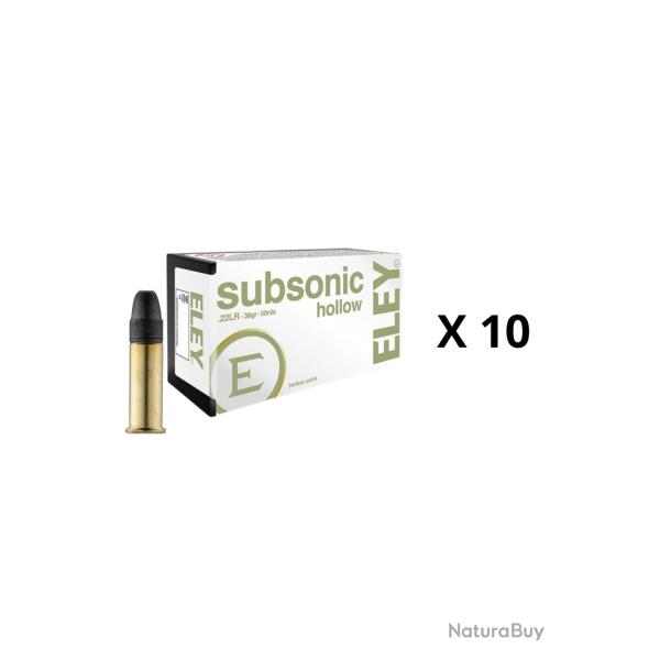 500 Cartouches Eley Subsonic Hollow Point - calibre 22 LR - 10 boites de 50