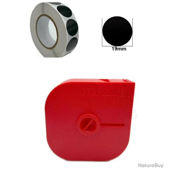 D�vidoir Rouge de pastilles autocollantes + 1000 pastilles noires