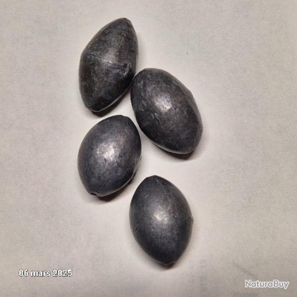 Lot de 4 gros plombs de forme olive, poids diff�rents