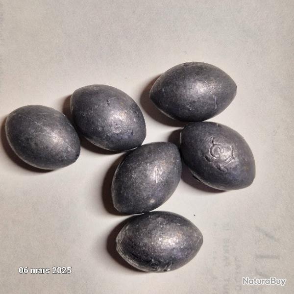 Lot de 6 plombs olive de 75 grammes.