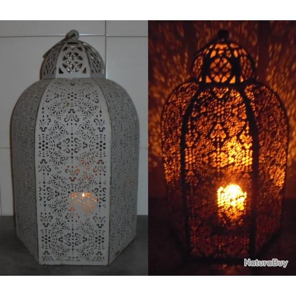 VINTAGE ANCIEN LANTERNE GRAND PHOTOPHORE METALLIQUE AJOUR� ORIENTAL 49cm