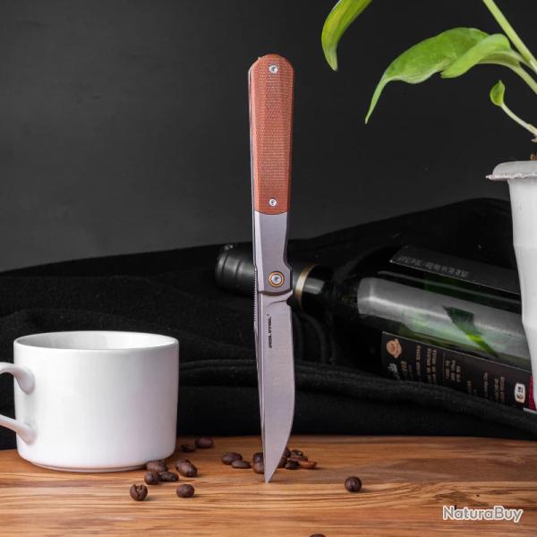Couteau Real Steel Barlow RB-7 Lame Acier S35VN Manche Titane & Micarta Naturel FrameLock RS7892
