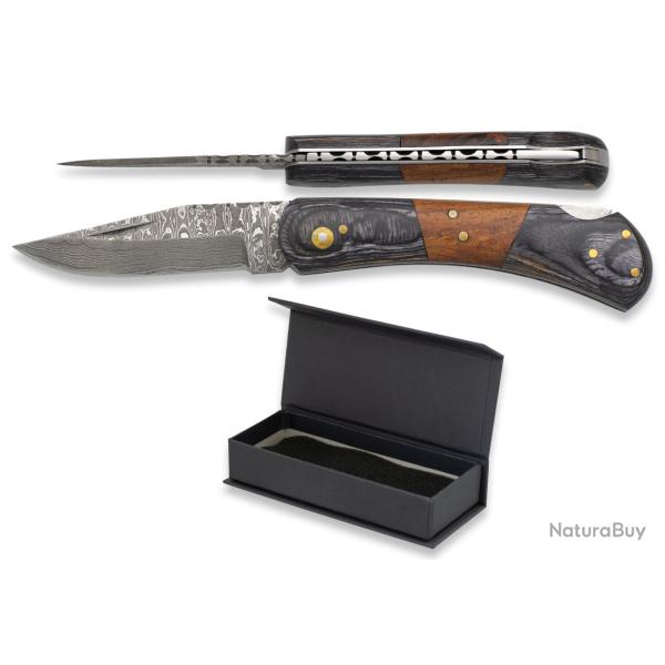 Couteau pliant DAMASCUS  manche stamina 2 couleurs  lame de 8.00 cm