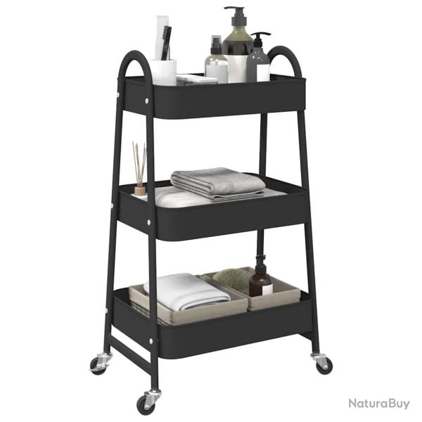 Chariot de rangement � 3 niveaux noir 42x41,5x77 cm acier