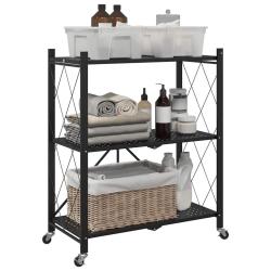 &Eacute;tag&egrave;re de rangement sur roulettes Noir 71 x 34 x 88 cm Acier