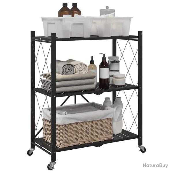 tagre de rangement sur roulettes noir 71x34x88 cm acier alsavelo