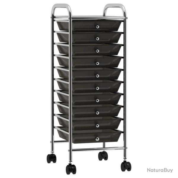 Chariot de rangement mobile � 10 tiroirs Noir Plastique