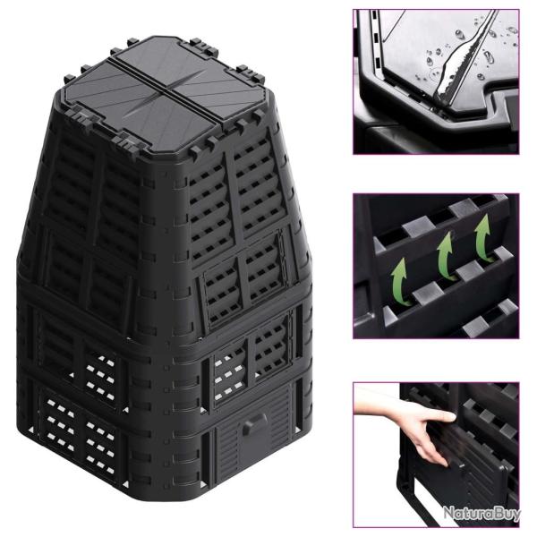 Composteur de jardin Noir 93,3x93,3x146 cm 1000 L alsavelo