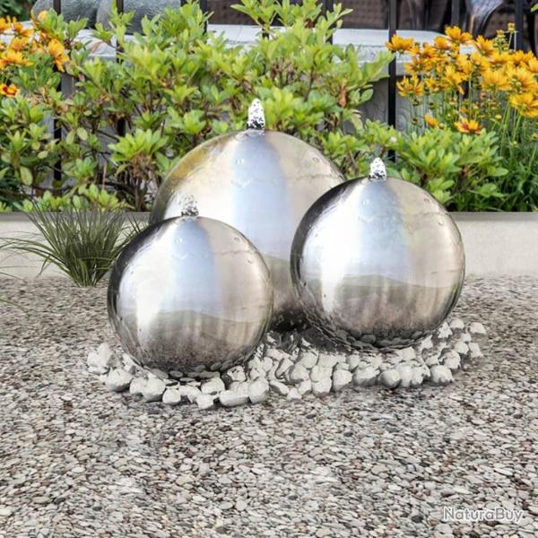 3 pcs Sphres de fontaine de jardin avec LED Acier inoxydable alsavelo