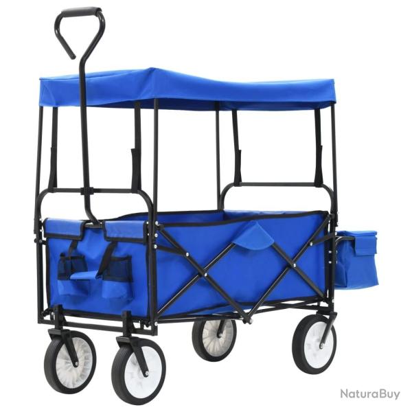 Chariot  main pliable avec toit Acier Bleu alsavelo