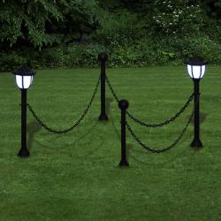 Cl&ocirc;ture &agrave; cha&icirc;ne avec deux lampes solaires LED et deux piquets