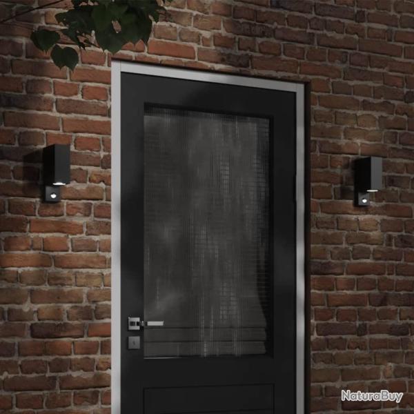 Appliques murales d'ext�rieur avec capteurs 2 pcs noir