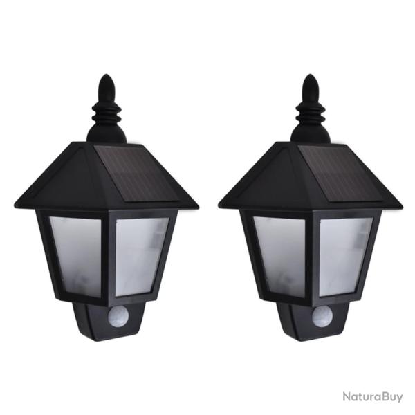 Appliques murales solaires 2 pcs avec capteur de mouvement Noir