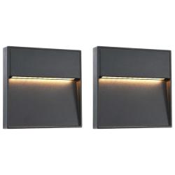 2 pcs Appliques murales LED d'ext&eacute;rieur 3 W Noir Carr&eacute; alsavelo