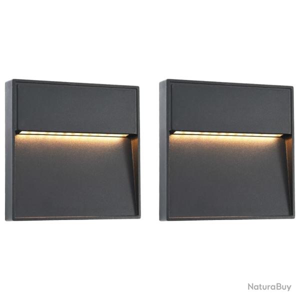 2 pcs Appliques murales LED d'ext�rieur 3 W Noir Carr�