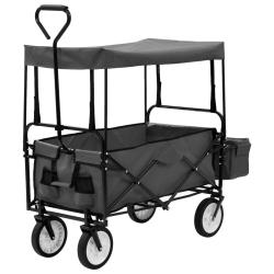 Chariot &agrave; main pliable avec toit Acier Gris