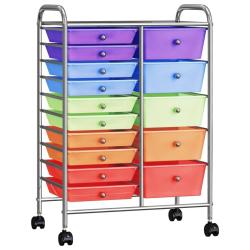 Chariot rangement mobile &agrave; 15 tiroirs XXL Multicolore Plastique