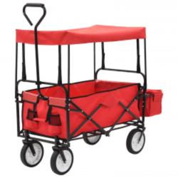 Chariot &agrave; main pliable avec toit Acier Rouge
