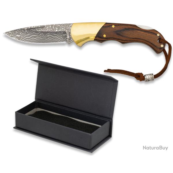 Couteau pliant DAMASCUS  manche pakka  lame de 7.40 cm