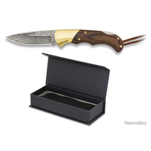 Couteau pliant DAMASCUS  manche stamina marron  lame de 6.00 cm