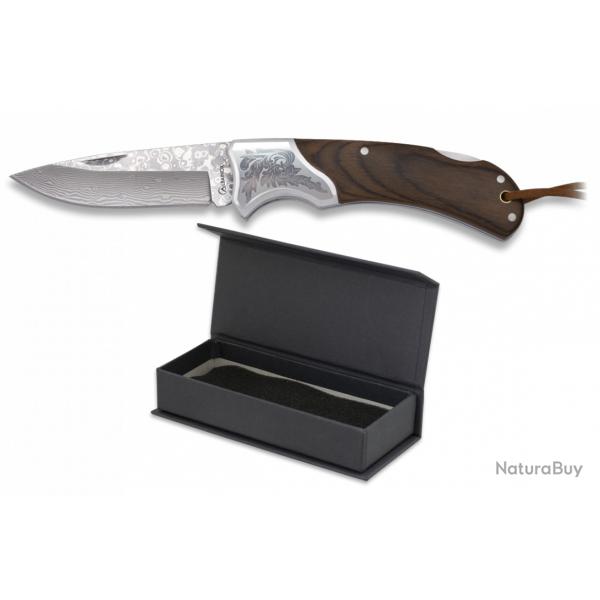 Couteau pliant DAMASCUS  manche stamina brun  lame de 7.50 cm