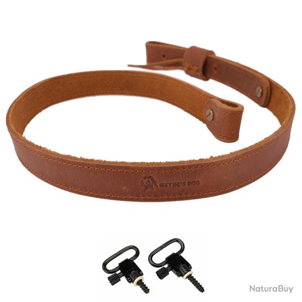Sangle de fusil en cuir de vache de 1 pouce de large -*AVEC ATTACHES -*MARRON