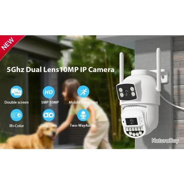 Camera IP Wifi 2 Objectifs 4K/5K PTZ AI Etanche, Modele: 10MP + SD 64GB