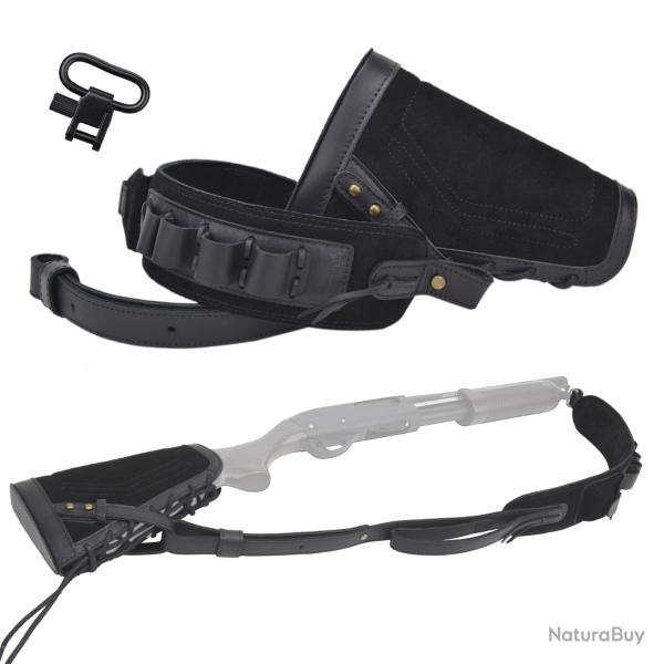 �charpe en cuir pour fusil de chasse pour droitier sans attaches-*Black(16 Guage)