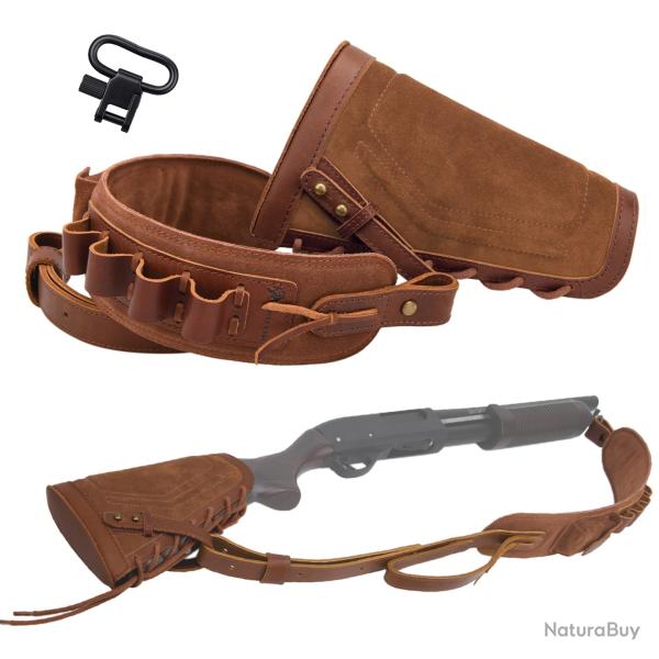 charpe en cuir pour fusil de chasse pour droitier sans attaches-*Brown(16 Guage)