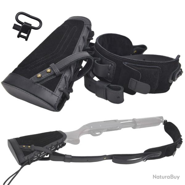 charpe en cuir pour fusil de chasse pour droitier sans attaches-*Black(20 Guage)