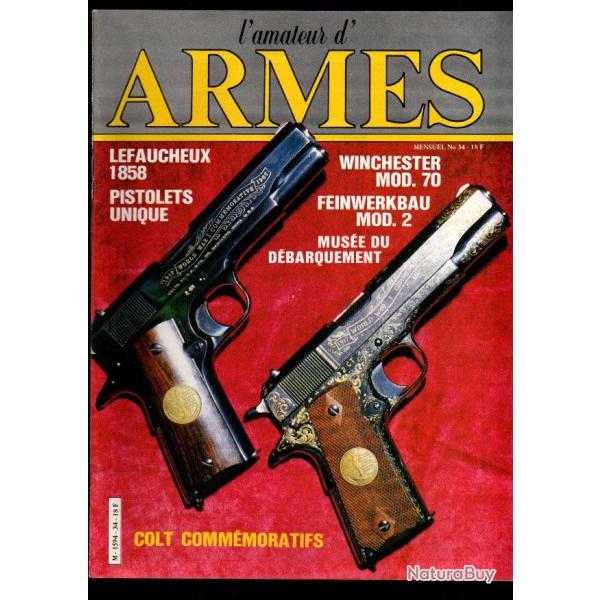 l'amateur d'armes 34 colt commmoratifs, pa automatiques unique 7,65, winchester mod.70, pistolet