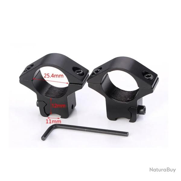 Lot de 2 colliers de montage 25,4 mm pour lunette de vis�e - Compatibles rail 11 mm