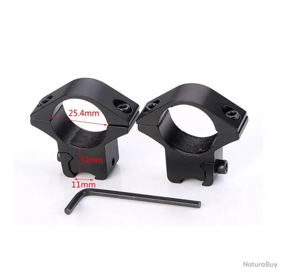 Colliers pour lunette Hawke Tactical 25,4 mm - Extra-Haut - Rail de 9-11 mm - Colliers et