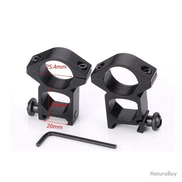 Lot de 2 colliers de montage hauts pour lunette de vis�e 25,4 mm - Picatinny