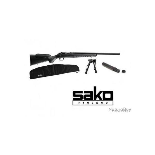 CARABINE SAKO QUAD HEAVY BARREL 22LR + SILENCIEUX + FOURREAU + BIPIED