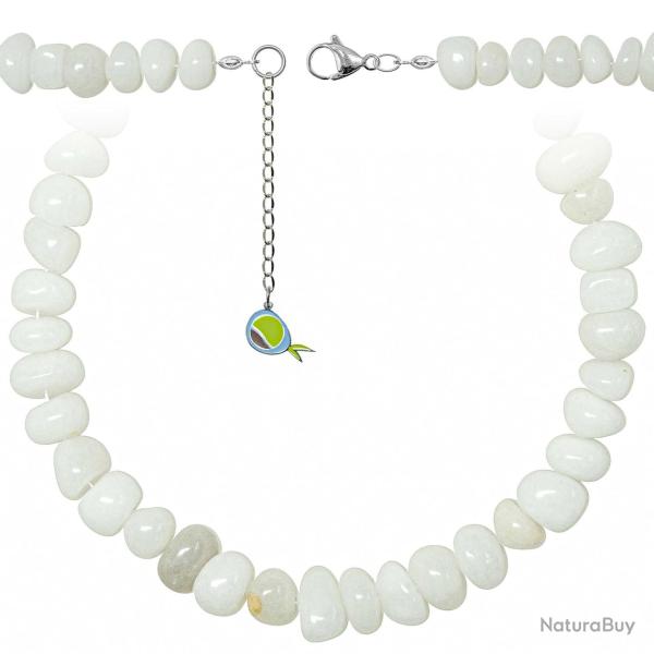 Collier en agate blanche - Perles roul�es 10 � 15 mm - 55 cm