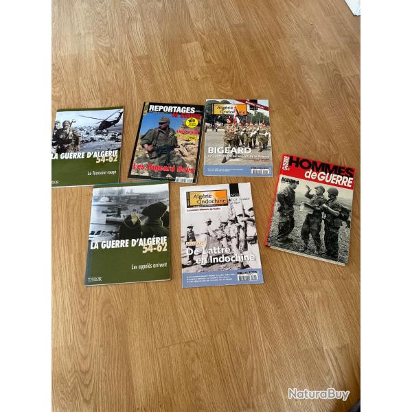 Lot de 5 livres, magasines, Indochine, Alg�rie, bigeard.