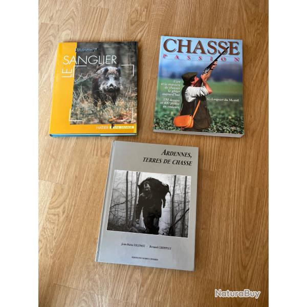 Lot de 3 livres sur la chasse, le sanglier, chasse passion, Ardennes terres de chasse.
