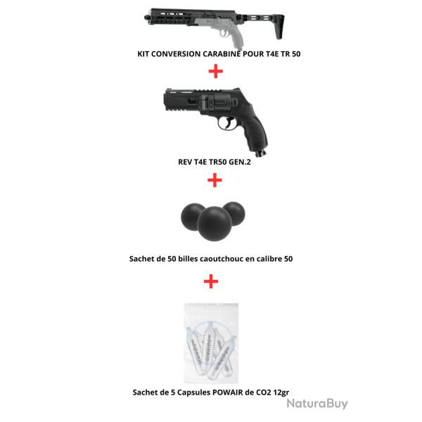 PACK REV T4E TR50 GEN.2 CAL 50+KIT CONVERSION CARABINE+Sachet de 5 Capsules+Sachet de 50 billes