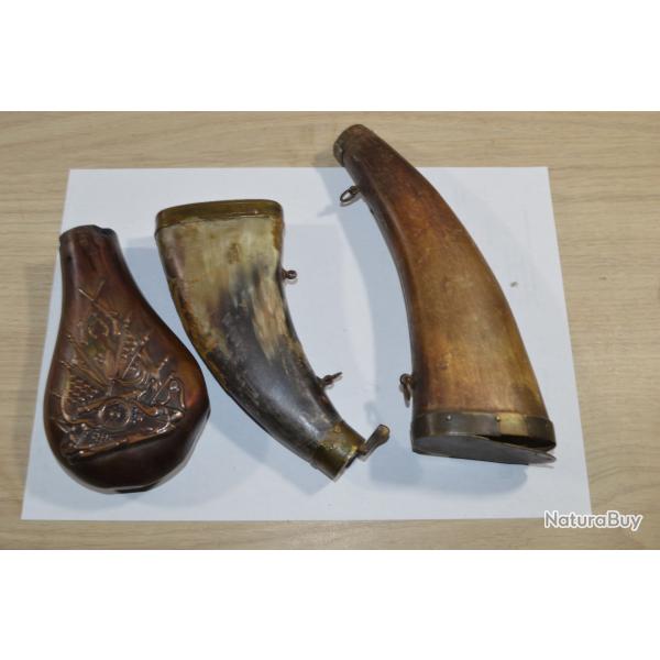Ensembles de 3 Poire � poudre revolver Fusil ancien � restaurer (14)