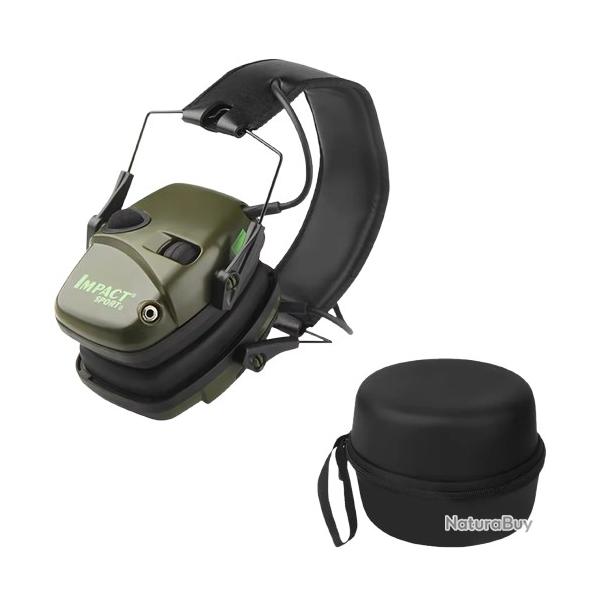 Casque Antibruit Tir Protection Auditive Electronique 22dB R�duction Bruit Amplification sonore Vert