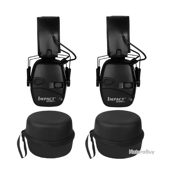 2X Casques Antibruit Tir Protection Auditive Electronique 22dB R�duction Bruit Amplification Noir