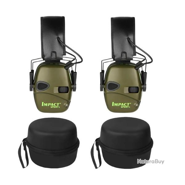 2X Casques Antibruit Tir Protection Auditive Electronique 22dB R�duction Bruit Amplification Vert