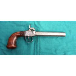Magnifique pistolet &agrave; percussion &agrave; .canon lisse tr&egrave;s propre Damas avec t&ecirc;te d'un animal mythique .