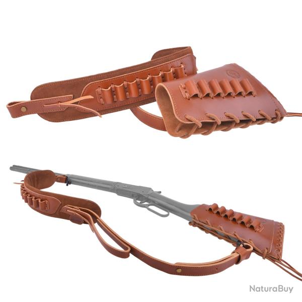Crosse de munitions de fusil en cuir avec support de coque -*Brown(.22lr.17hmr)  LIVRAISON GRATUITE